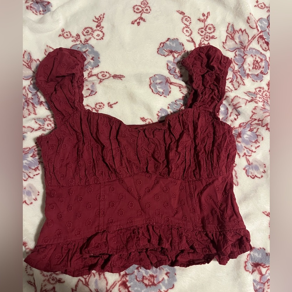 Hollister Red Ruched Ruffled Blouse